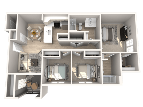 Floor plan for 3 beds, 2 baths, 1216 sqft